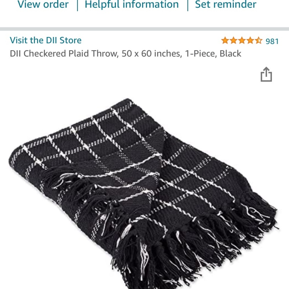 New black checkered throw 50x60